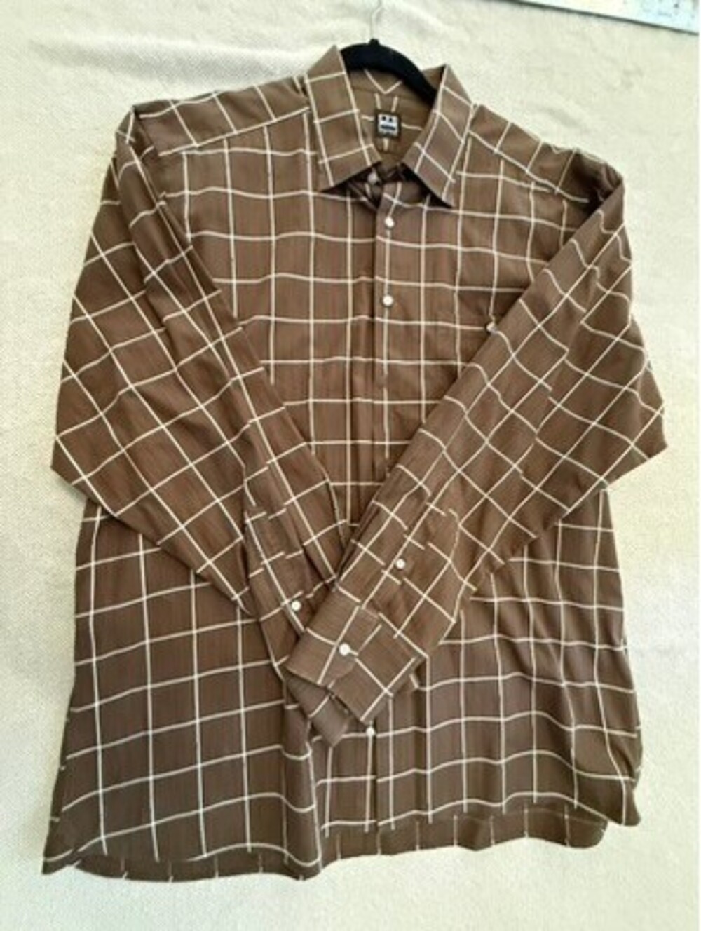 IKE BEHAR Brown Windowpane Check Dress Shirt Size Medium